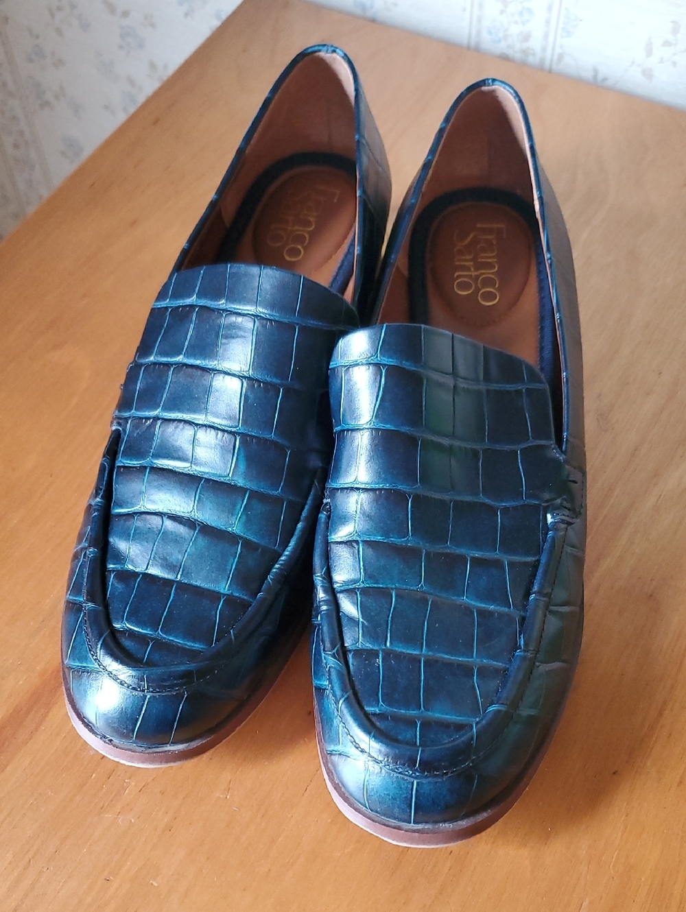 Franco Sarto men's Teal Croc-Embossed Slip-On Loafers, Leather Upper, Man Made,